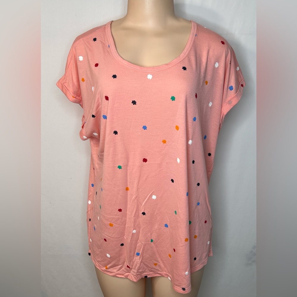Style & Co Women’s Four-Leaf Clover Printed T-Shirt.  Pink Size XXL.